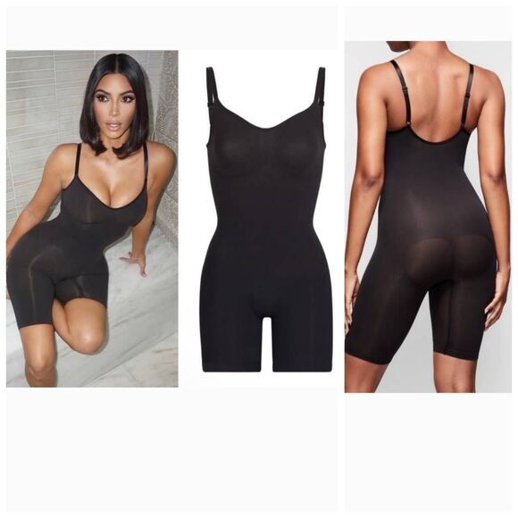 SKIMS Seamless Sculpt Mid Thigh Bodysuit in Onyx - Picture 1 of 6